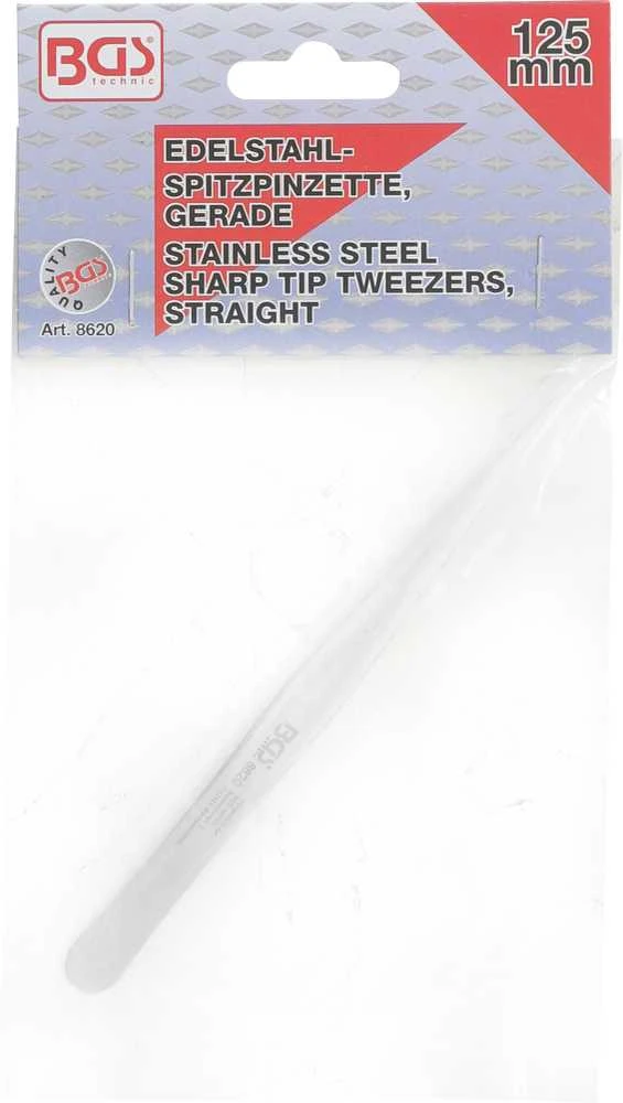 Bgs Technic Nerūdijančio plieno aštrus pincetas | tiesus | 125 mm (8620)