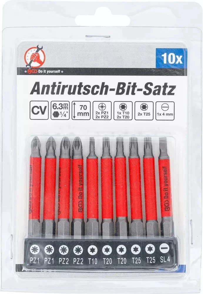 Bgs Technic Neslystantys magnetiniai sukimo antgaliai | PZ, T ir SL profiliai | 1/4" | 70 mm | 10 vnt. (4831)