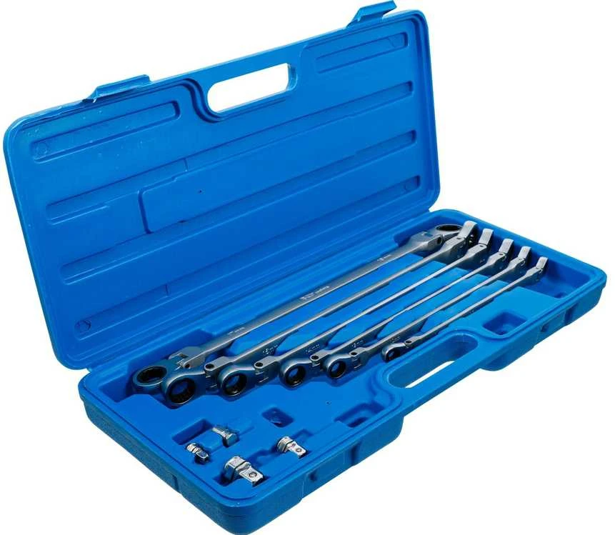 Bgs Technic Pailgintų terkšlinių vartomų dvipusių raktų rinkinys | su adapteriais galvutėms | 8 - 19 mm | 10 vnt. (1541)