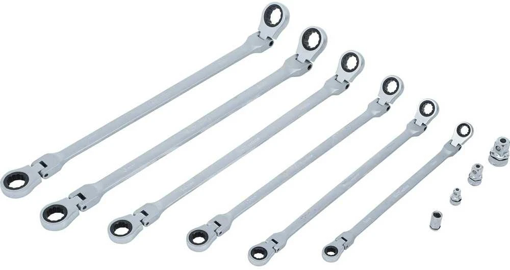 Bgs Technic Pailgintų terkšlinių vartomų dvipusių raktų rinkinys | su adapteriais galvutėms | 8 - 19 mm | 10 vnt. (1541)