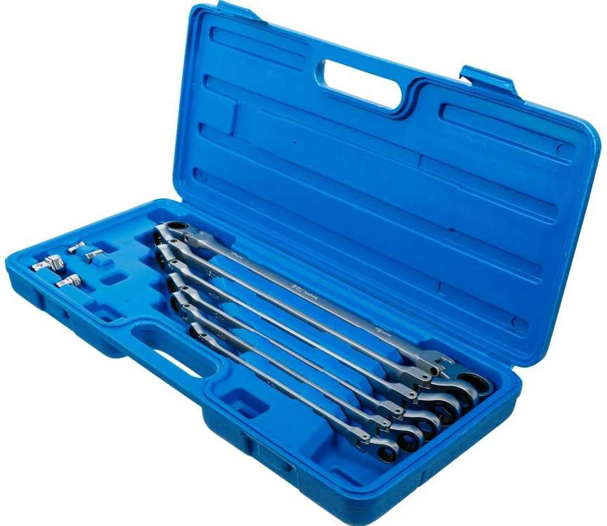 Bgs Technic Pailgintų terkšlinių vartomų dvipusių raktų rinkinys | su adapteriais galvutėms | 8 - 19 mm | 10 vnt. (1541)