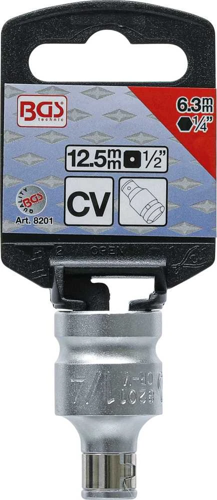 Bgs Technic Perėjimas su tvirtinimo rutuliu | vidinis kvadratas 12,5 mm (1/2") | vidinis šešiakampis 6,3 mm (1/4") (8201)