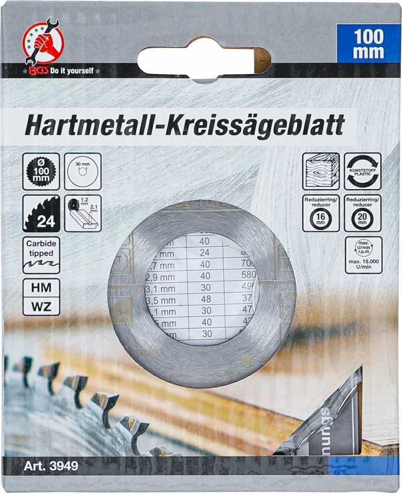 Bgs Technic Pjovimo diskas su karbidu | Ø 100 x 30 x 2.1 mm | 24 dantukai (3949)