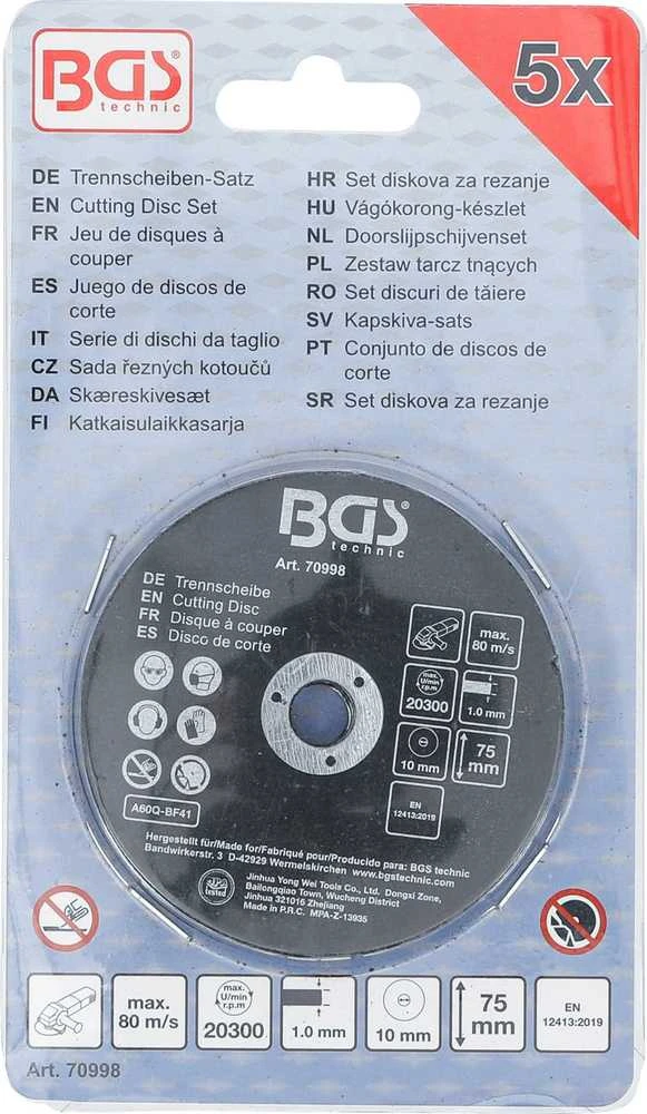 Bgs Technic Pjovimo diskų rinkinys | nerūdijančiam plienui | Ø 75 x 1,0 x 10 mm | 5 vnt. (70998)