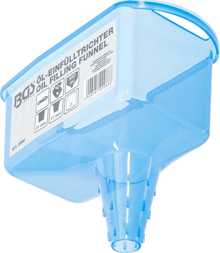 Bgs Technic Plataus tipo piltuvėlis alyvai fiksuojamas | 850 ml rezervuaras (9986)