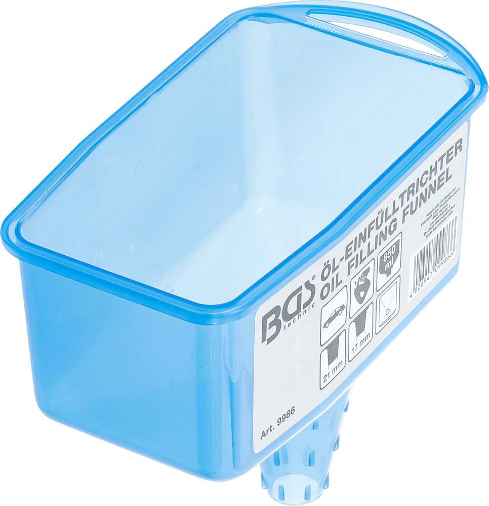 Bgs Technic Plataus tipo piltuvėlis alyvai fiksuojamas | 850 ml rezervuaras (9986)