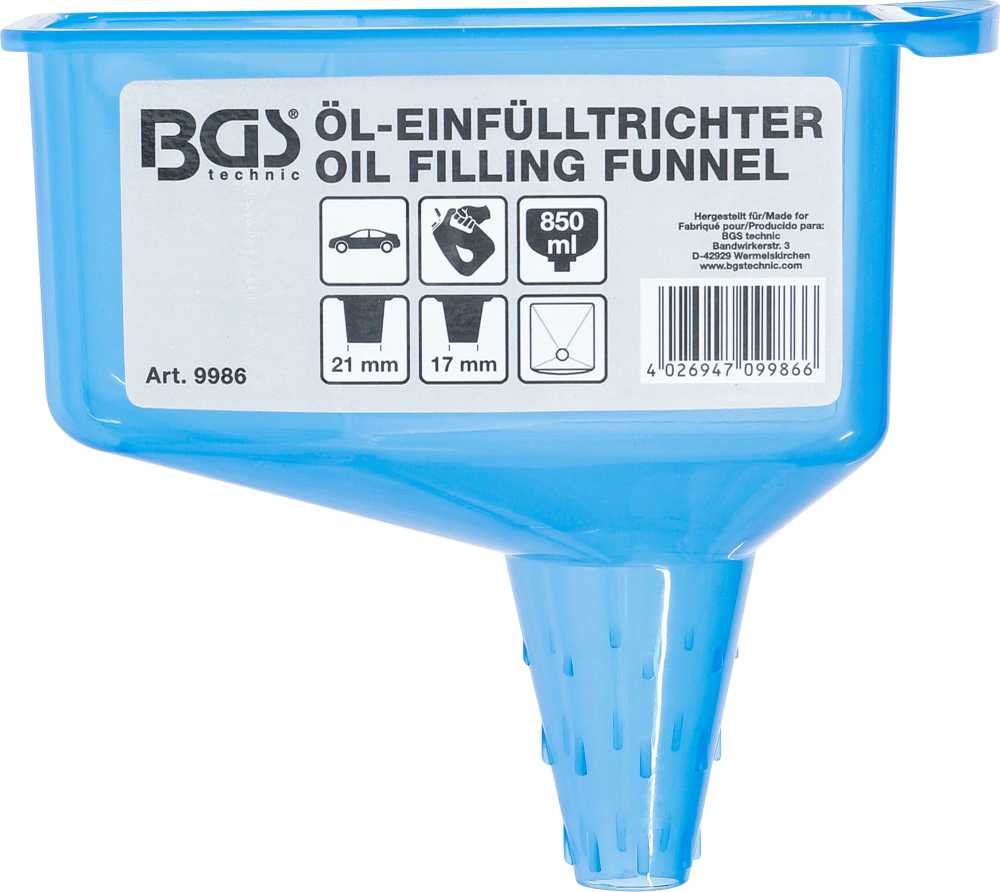 Bgs Technic Plataus tipo piltuvėlis alyvai fiksuojamas | 850 ml rezervuaras (9986)