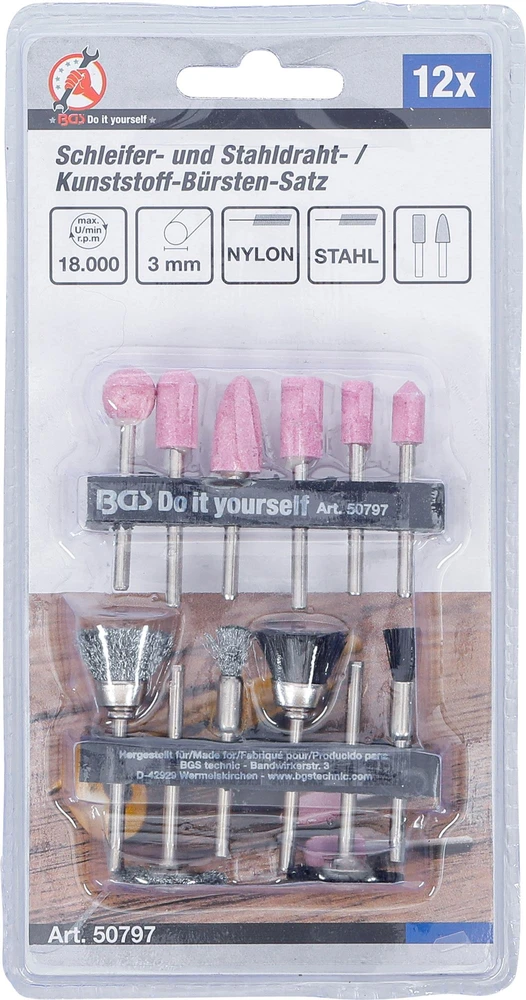 Bgs Technic Plieninių / plastikinių / šlifavimo šepečių rinkinys | 12 vnt. (50797)