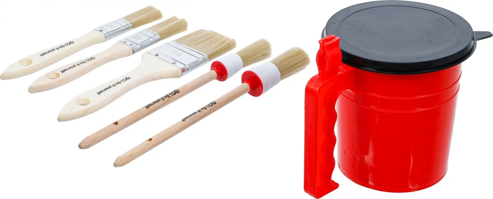 Bgs Technic Plokščių ir apvalių dažymo teptukų rinkinys BGS Diy | su indeliu | 6 dalių (76500)