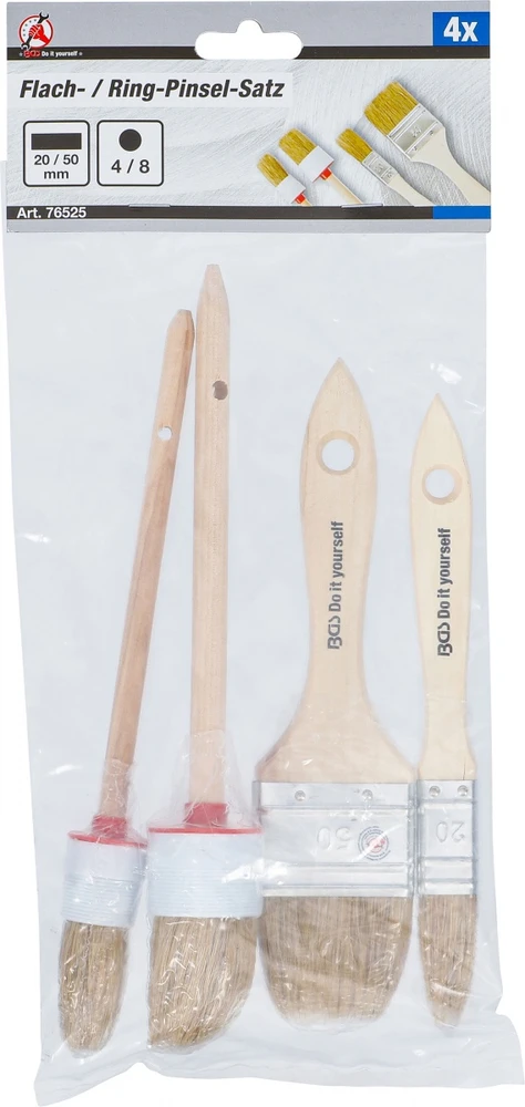 Bgs Technic Plokščių ir apvalių dažymo teptukų rinkinys BGS Diy | 4 dalių (76525)