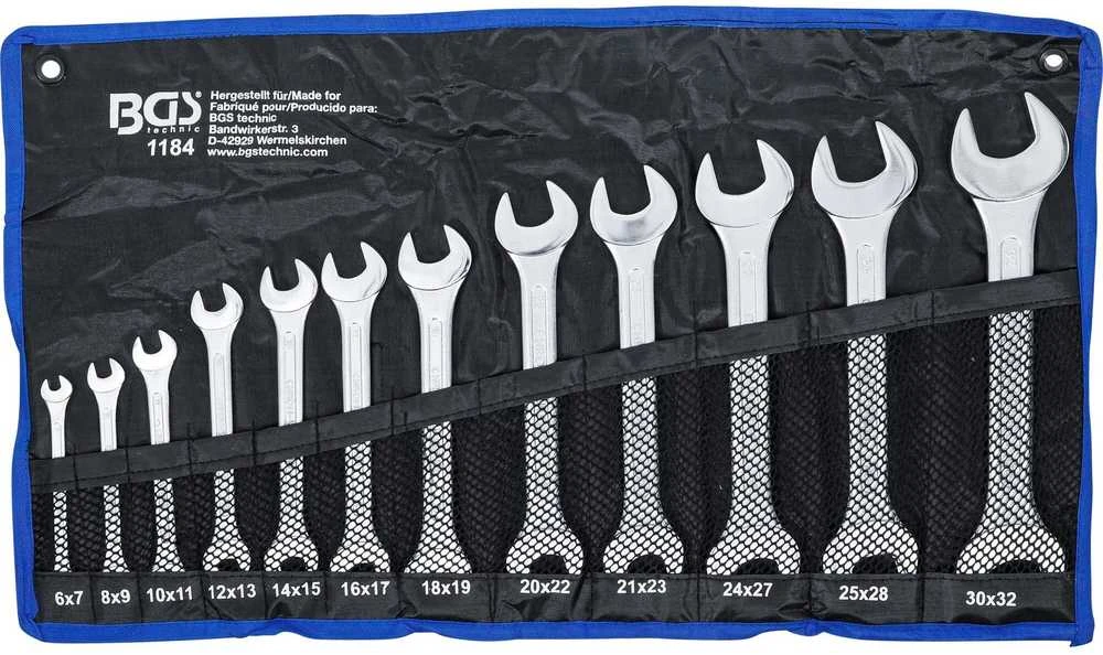 Bgs Technic Plokščių raktų rinkinys atvirais galais | 6x7 - 30x32 mm | 12 vnt. (1184)