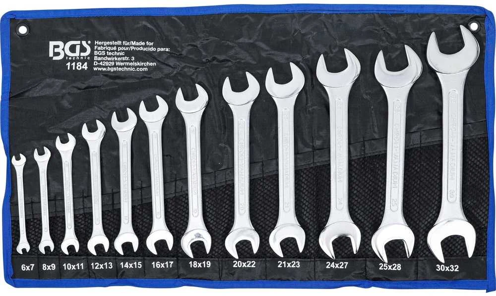 Bgs Technic Plokščių raktų rinkinys atvirais galais | 6x7 - 30x32 mm | 12 vnt. (1184)
