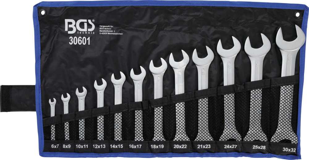 Bgs Technic Plokščių raktų rinkinys atviru galu | 6 - 32 mm | 12 vnt. (30601)