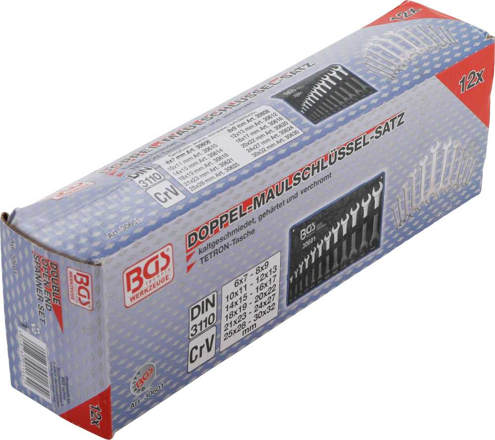 Bgs Technic Plokščių raktų rinkinys atviru galu | 6 - 32 mm | 12 vnt. (30601)