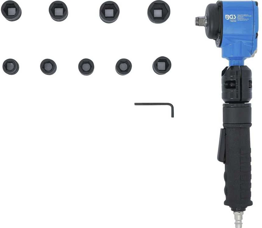 Bgs Technic Pneumatinis smūginis veržliasukis | su pakreipiama galvute ir smūginių galvučlų rinkiniu | 12,5 mm (1/2") | 650 Nm | 10 vnt. (74348)