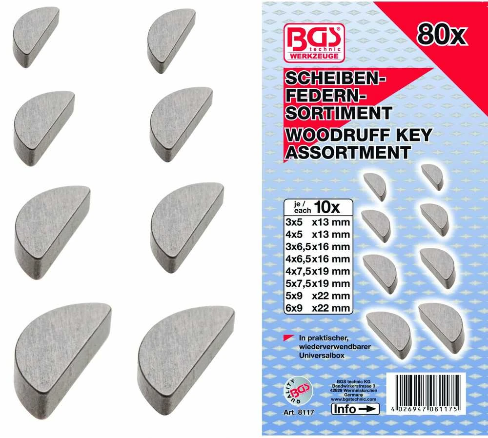 Bgs Technic Pusmėnulių (Woodruff key) asortimentas | 80 vnt. (8117)