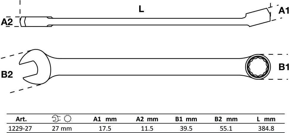 Bgs Technic Raktas kombinuotas | ilgas tipas | 27 mm (1229-27)