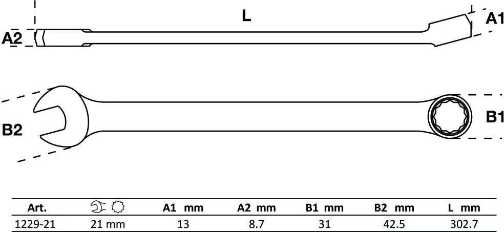 Bgs Technic Raktas kombinuotas | ilgas tipas | 21 mm (1229-21)