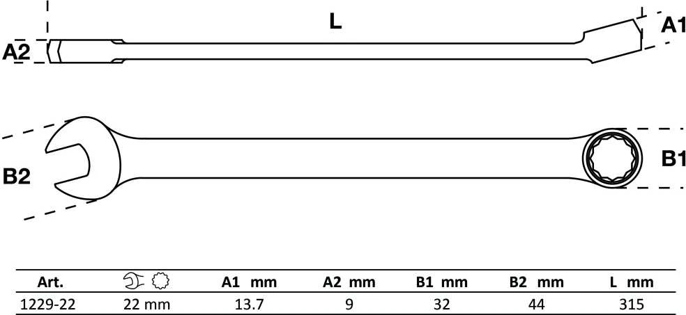 Bgs Technic Raktas kombinuotas | ilgas tipas | 22 mm (1229-22)