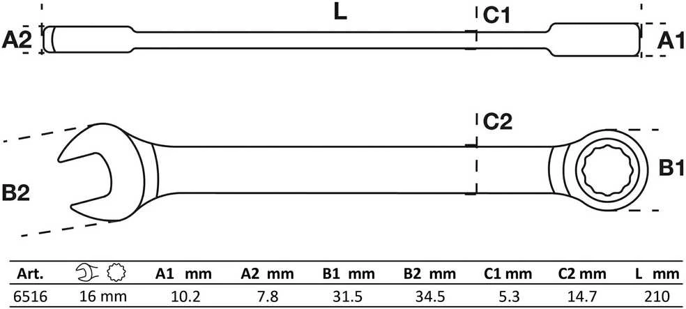 Bgs Technic Raktas kombinuotas terkšlinis | 16 mm (6516)