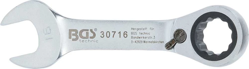 Bgs Technic Raktas su terkšle | trumpas | su reversu | 16 mm (30716)