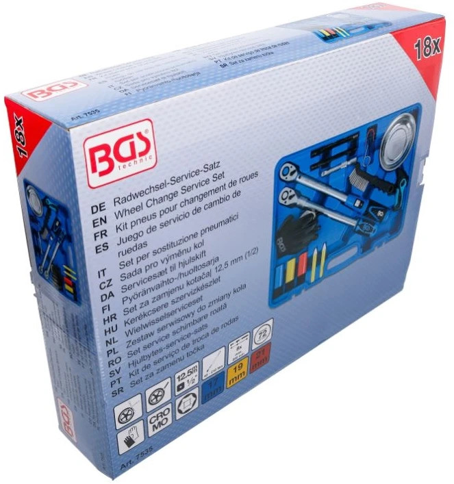 Bgs Technic Ratų keitimo įrankių rinkinys | 1/2" | 40–210 Nm | 18 vnt. BGS (7535)