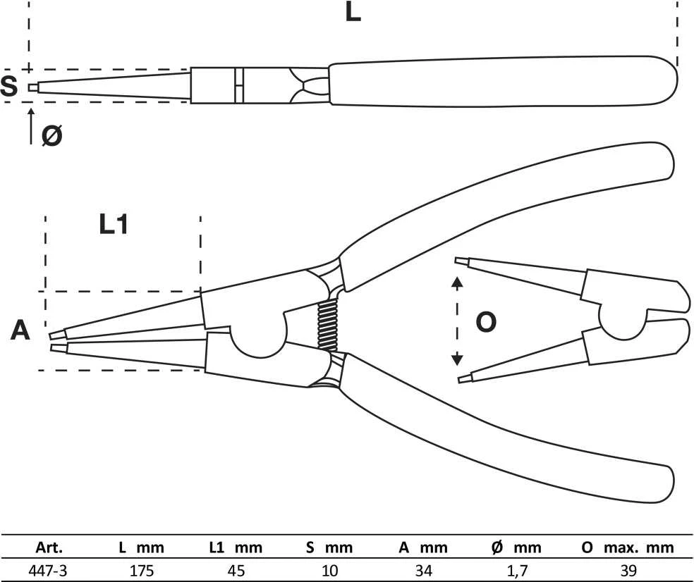 Bgs Technic Replės žiedams | tiesios | skečiamos | 175 mm (447-3)