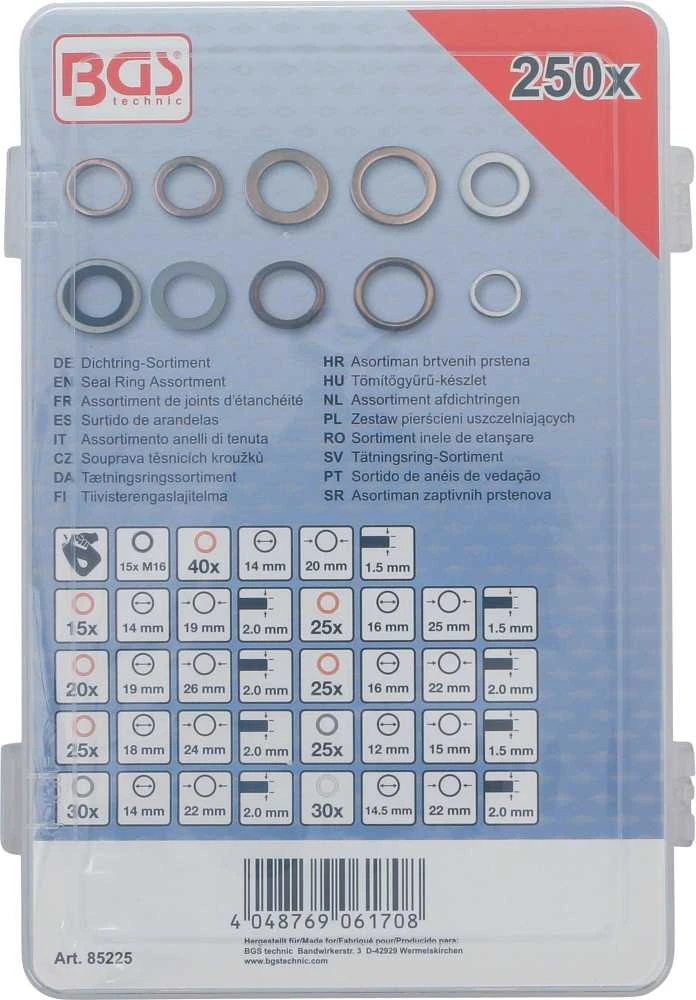 Bgs Technic Sandarinimo žiedų asortimentas | Varis, aliuminis, nailonas | 250 vnt. (85225)