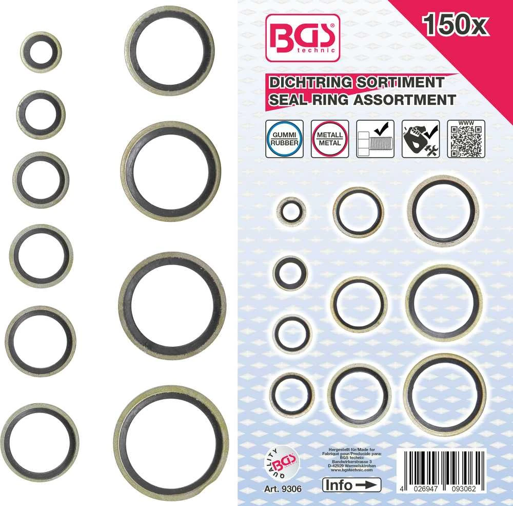 Bgs Technic Sandarinimo žiedų asortimentas | metalas | su guminiu sandarinimo žiedu | 150 vnt. (9306)
