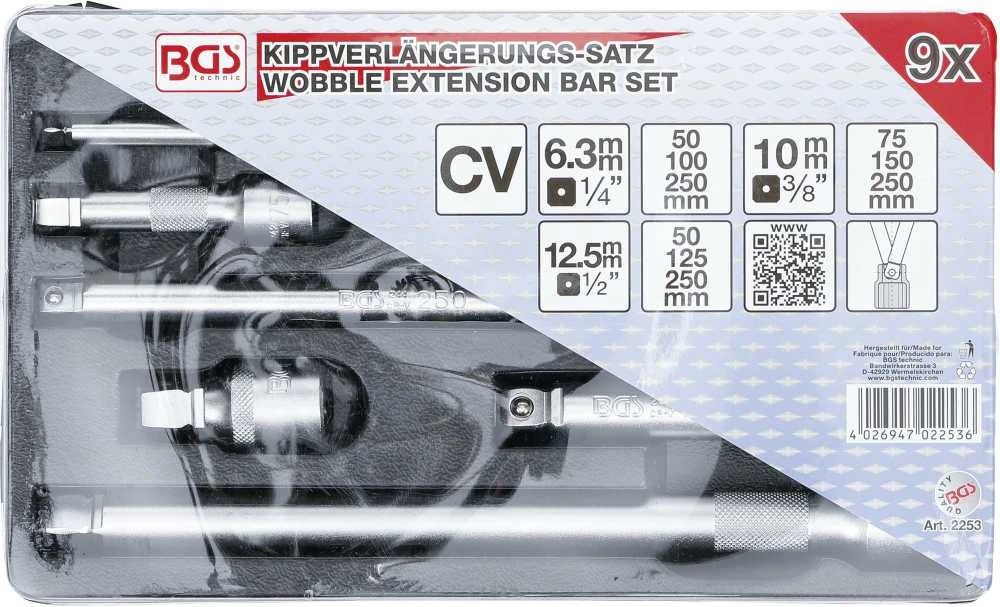 Grąžtas Bgs Technic Šarnyrinių ilgintuvų rinkinys | 6.3 mm (1/4") / 10 mm (3/8") / 12,5 mm (1/2") | 9 vnt. (2253)