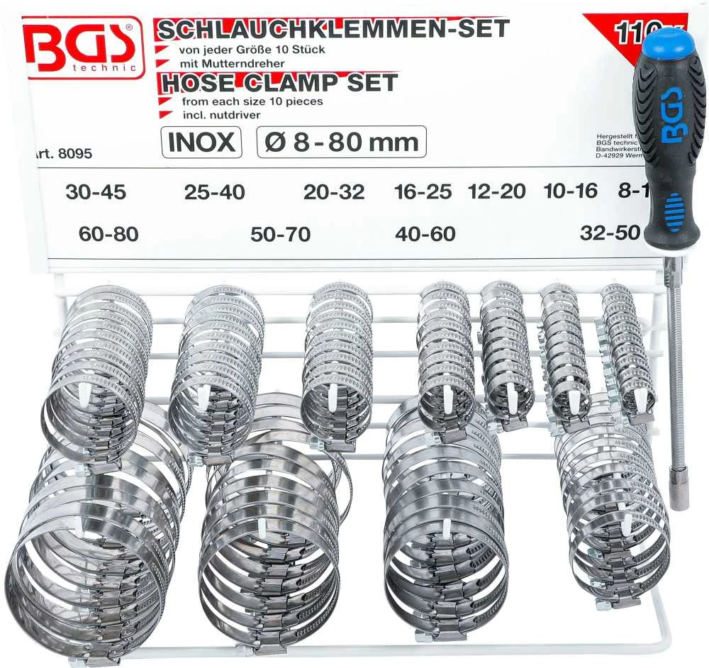 Bgs Technic Sąvaržų komplektas su stendu universalus | Nerūdijantis plienas | 111 vnt. (8095)