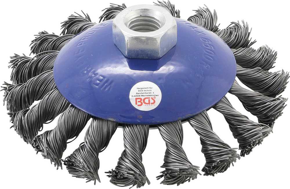 Bgs Technic Vielinis šepetys lėkštės tipo – stambus plienas, 18 „knot“ – M14×2, Ø115 mm (3981)