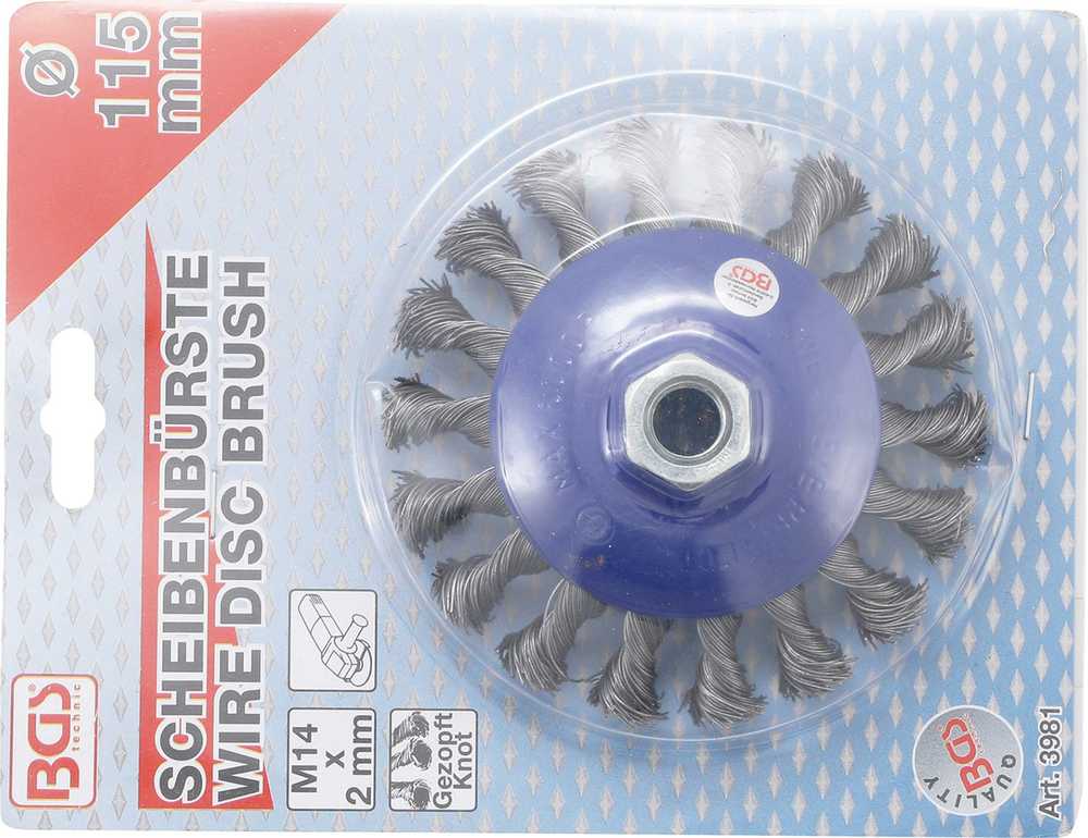 Bgs Technic Vielinis šepetys lėkštės tipo – stambus plienas, 18 „knot“ – M14×2, Ø115 mm (3981)