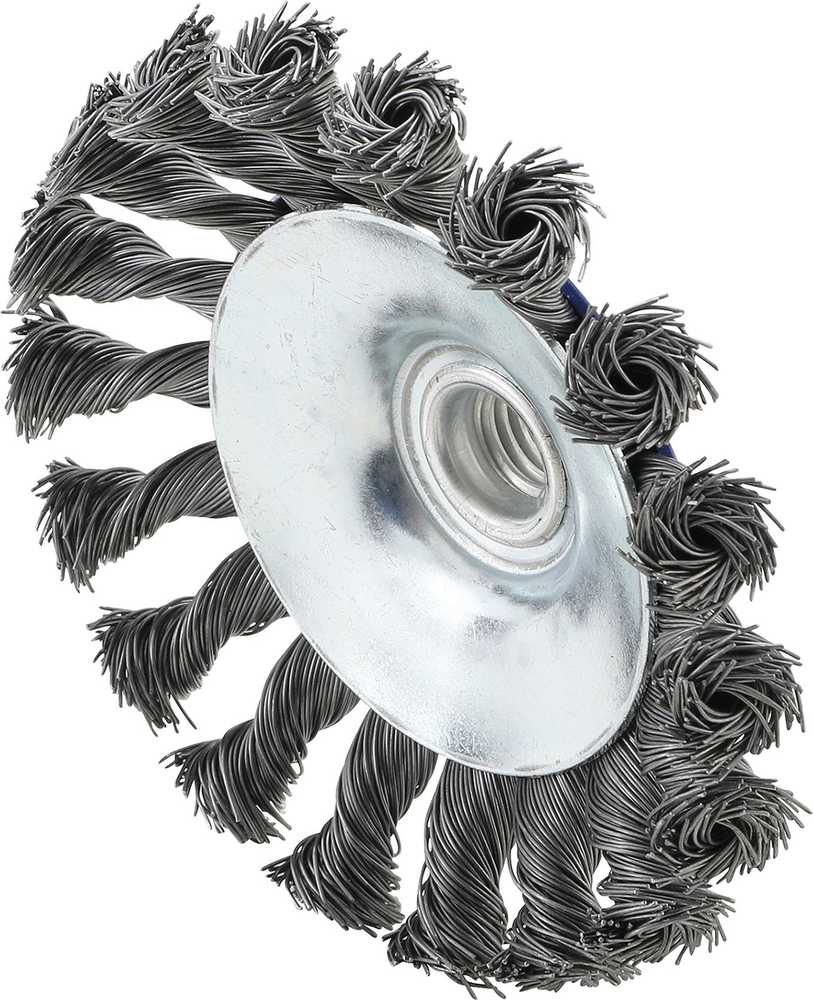 Bgs Technic Vielinis šepetys lėkštės tipo – stambus plienas, 18 „knot“ – M14×2, Ø115 mm (3981)