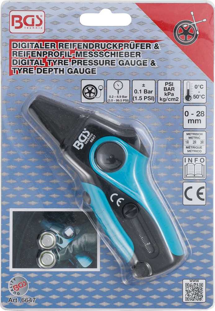Bgs Technic Skaitmeninis padangų manometras ir padangų gylio matuoklis | 2-IN-1 (6647)
