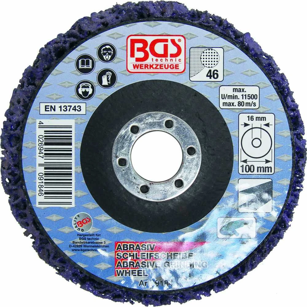 Bgs Technic Šlifavimo diskas su abrazyvine medžiaga | juoda | Ø 100 mm | 16 mm montavimo anga (9184)