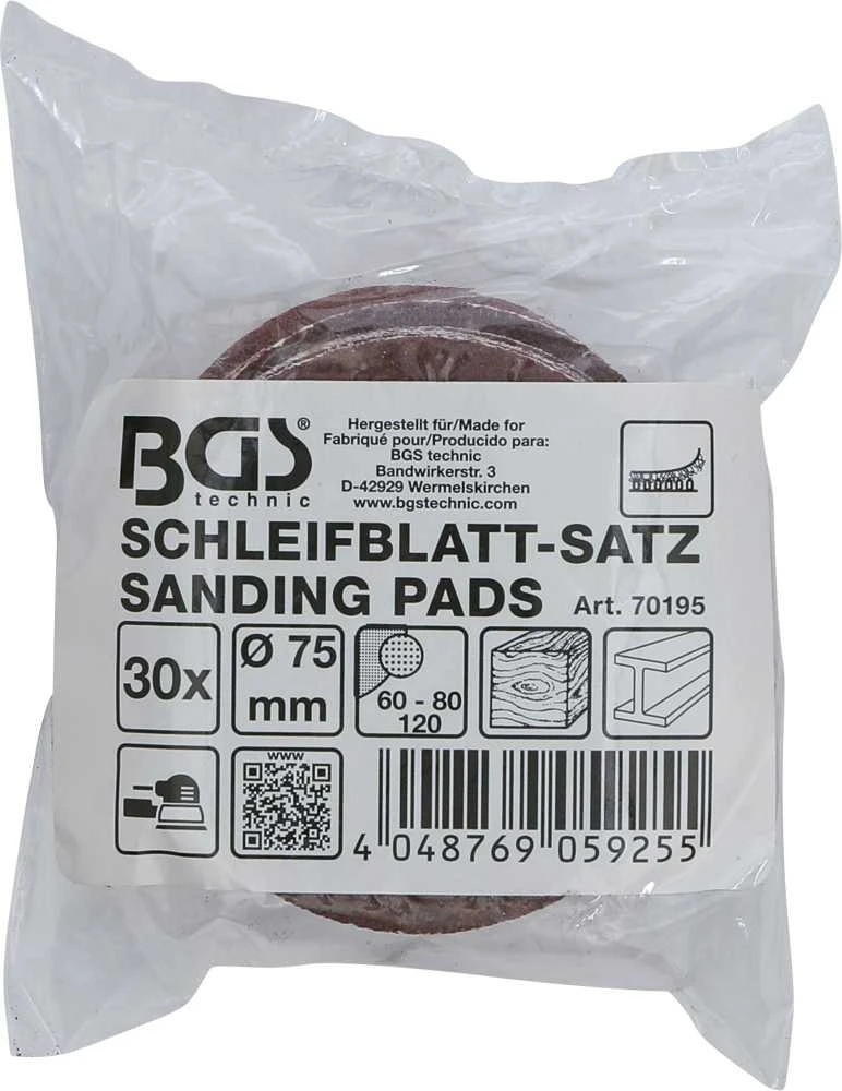 Bgs Technic Šlifavimo padai / šlifavimo rinkinys | Ø 75 mm | K 60 - 80 - 120 | 30 vnt. (70195)