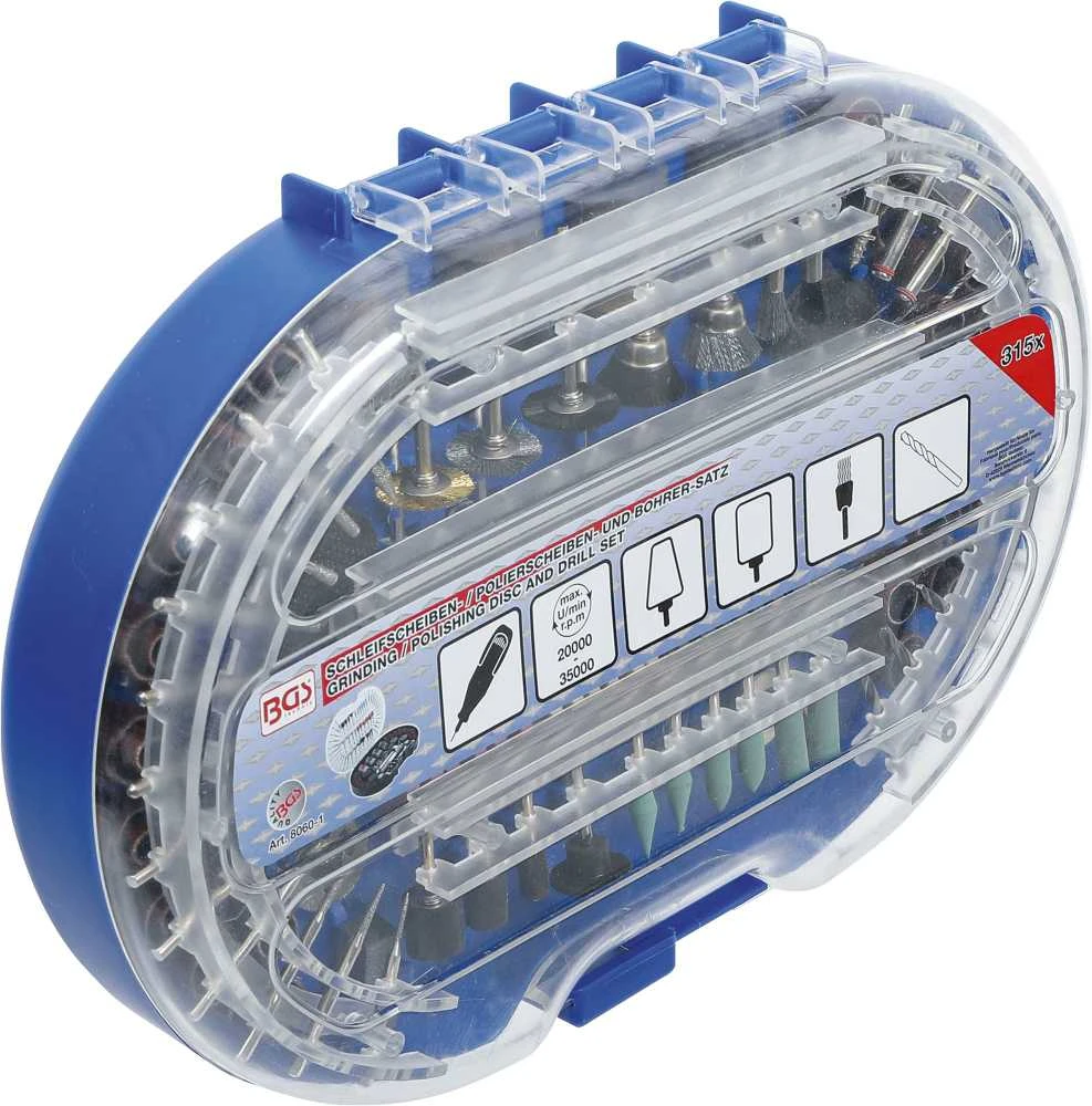 Bgs Technic Šlifavimo / poliravimo diskų ir grąžtų rinkinys greitaeigiams elektriniams įrankiams | 315 vnt. (8060-1)