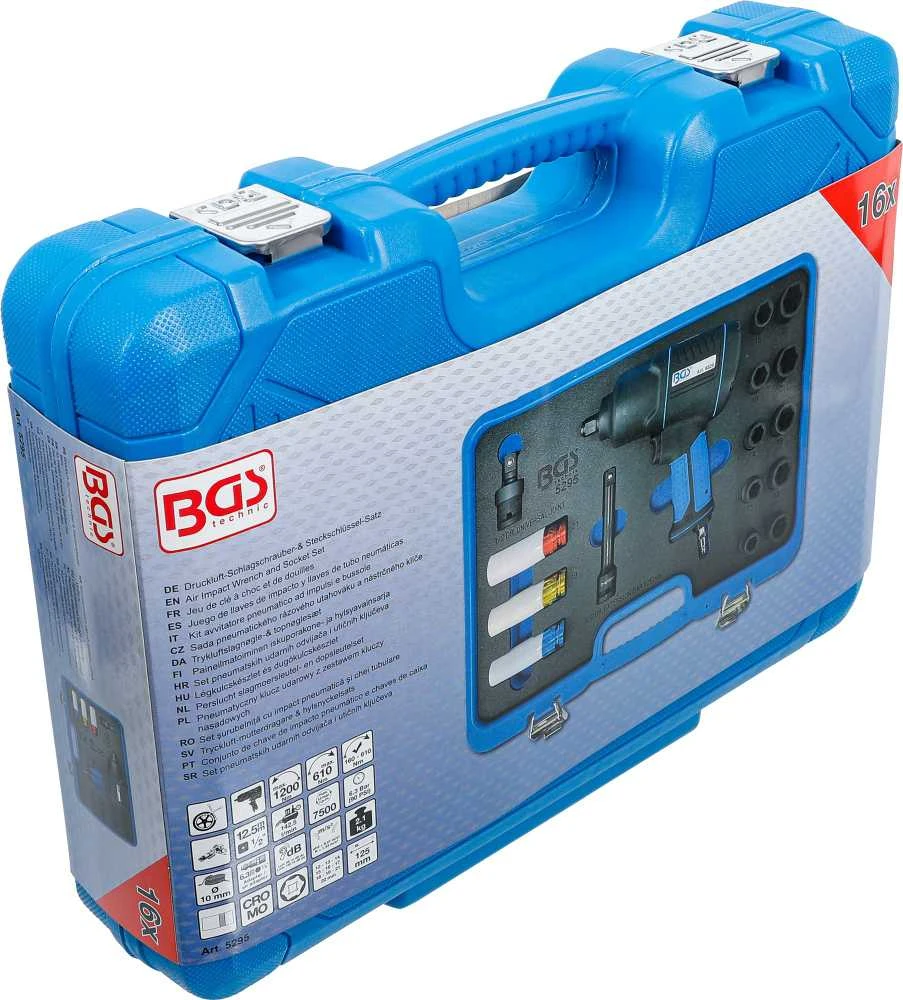 Grąžtas Bgs Technic Smūginio veržliarakčio komplektas – kompaktiškas 1/2" | 1200 Nm | 16 vnt. (5295)