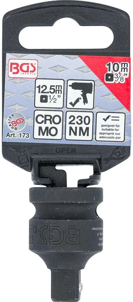 Grąžtas Bgs Technic Smūginis adapteris | 12,5 mm (1/2") vidinis kvadratas - 10 mm (3/8") išorinis kvadratas (173)