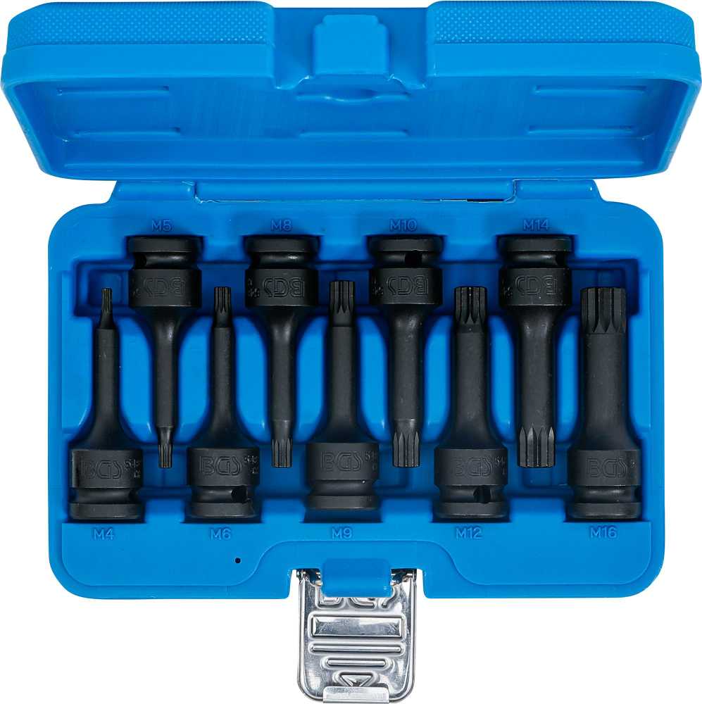 Bgs Technic Smūginių antgalių rinkinys – Spline (XZN) CR-MO 1/2" – M4–M16 | 9 vnt. (5482)