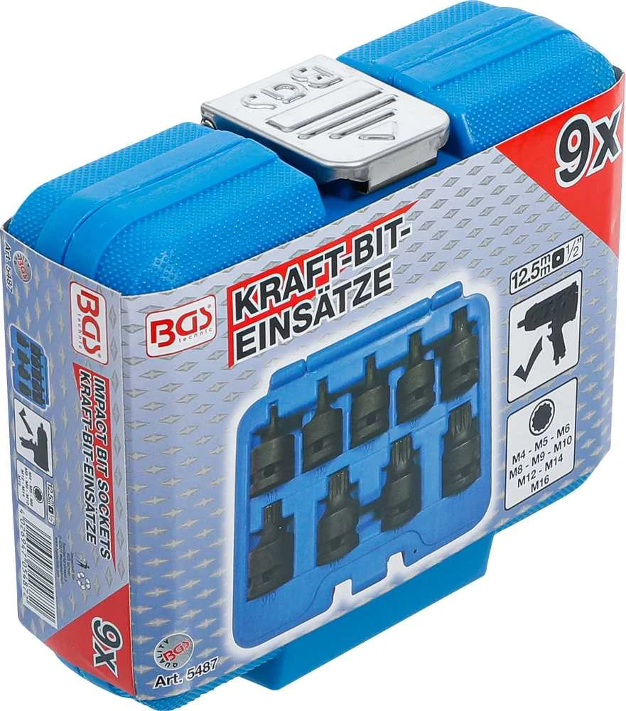 Bgs Technic Smūginių galvučių su XZN antgaliais rinkinys 1/2" M4–M16 9 vnt. (5487)