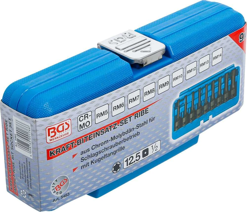 Bgs Technic Smūginių antgalių rinkinys | 12,5 mm (1/2") | Spline (Ribe) M5 - M14 | 9 vnt. (5483)