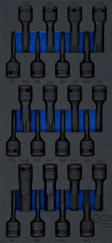 Bgs Technic Smūginių antgalių rinkinys | torx/hex/spline | 12,5 mm (1/2") | su dėklu | 24 vnt. (74514)
