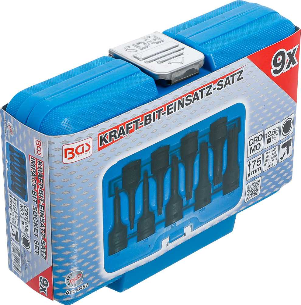 Bgs Technic Smūginių antgalių rinkinys – Spline (XZN) CR-MO 1/2" – M4–M16 | 9 vnt. (5482)