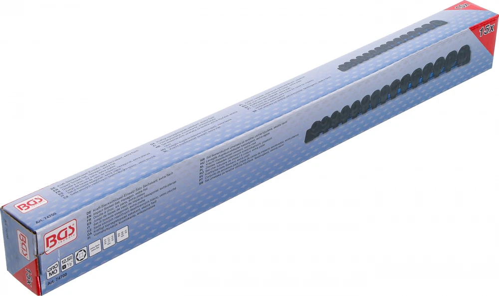 Bgs Technic Smūginių galvučių rinkinys | šešiakampės, ypač trumpos | 1/2" | 10–24 mm | 15 vnt. (74700)