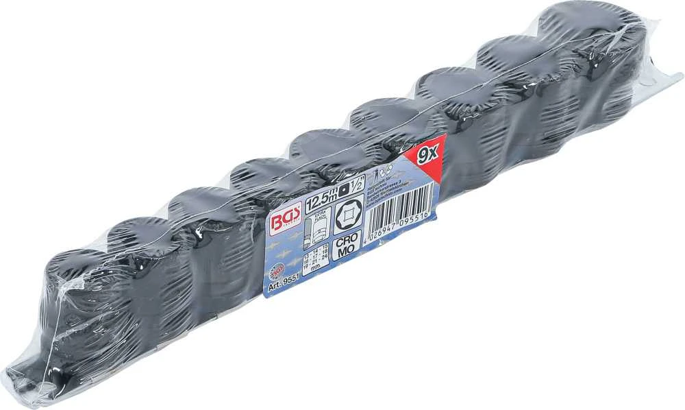 Bgs Technic Smūginių galvučių rinkinys | patrumpintos | 12,5 mm (1/2") | 13–24 mm | 9 vnt. (9551)
