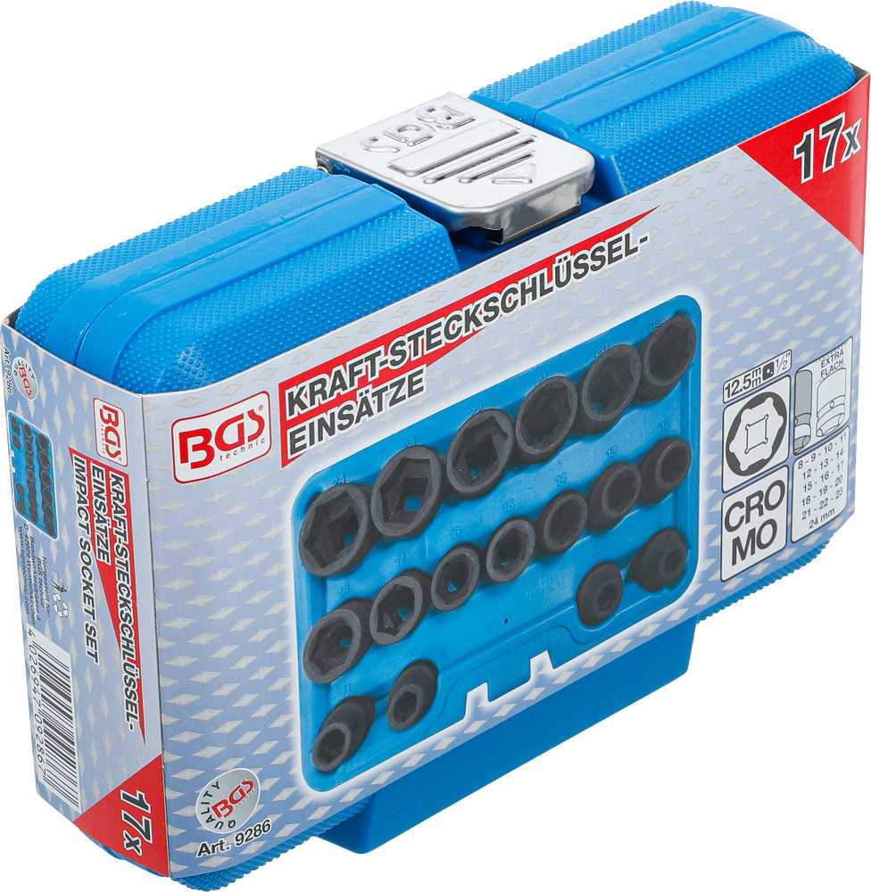 Bgs Technic Smūginių galvučių rinkinys | patrumpintos | 12,5 mm (1/2") | 8–24 mm | 17 vnt. (9286)