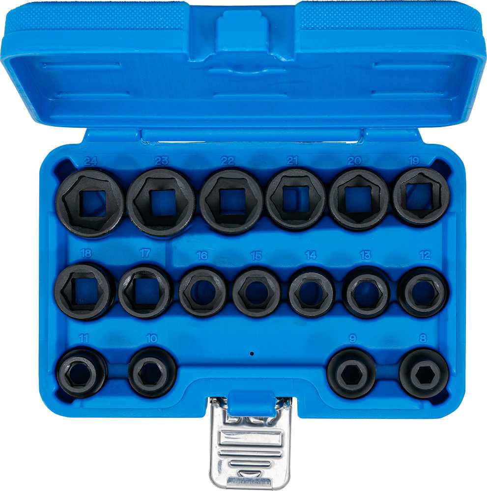 Bgs Technic Smūginių galvučių rinkinys | patrumpintos | 12,5 mm (1/2") | 8–24 mm | 17 vnt. (9286)