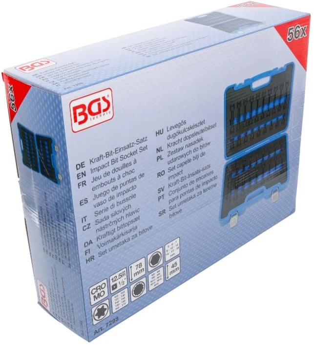 Bgs Technic Smūginių galvučių su antgaliais rinkinys | 1/2" | HEX, Torx, XZN | 56 dalių (7298)